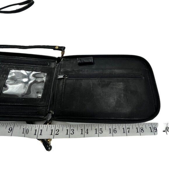 Black Leather Crossbody Bag With Adjustable Strap & Multiple Pockets 39I - Picture 9 of 11